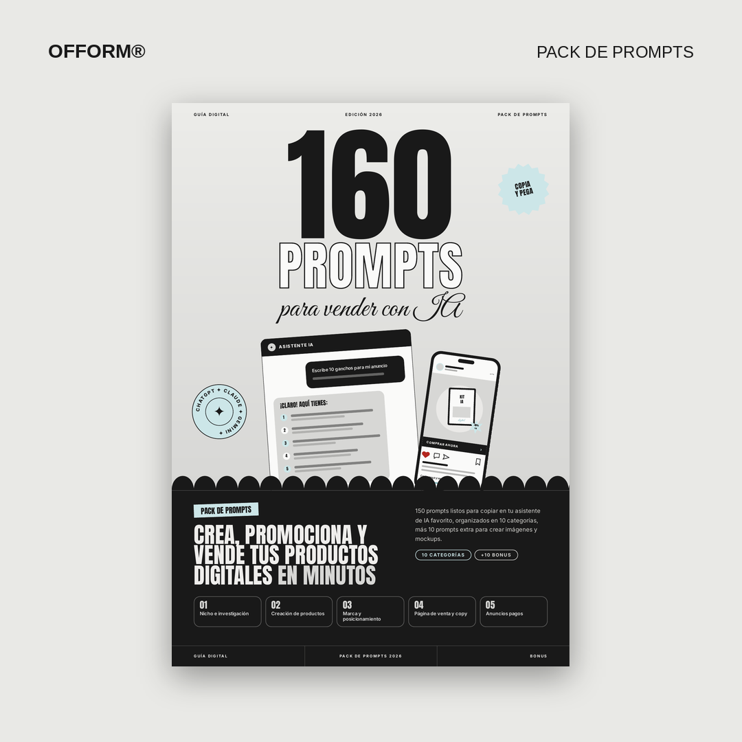 Tapa del pack 160 prompts para vender con IA